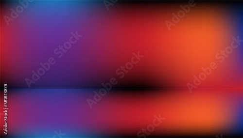 Pink, violet, orange lights wall and floor 3d illustration texture. Black vignette. Empty studio background. Colored room blurred template. Creative art interior.