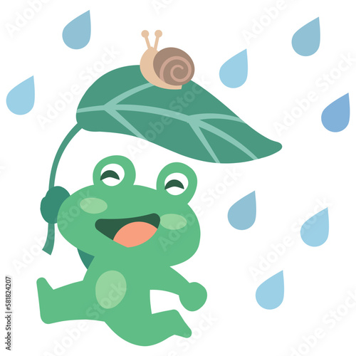 梅雨を喜ぶカエルのシンプルイラスト