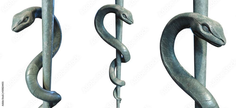 Medical symbol Asclepius hi res collection 3 in 1 3d rendering isolated png no background - obrazy, fototapety, plakaty 