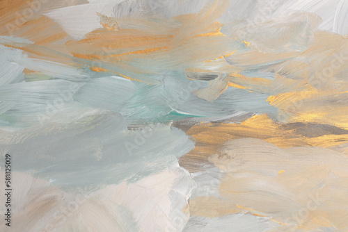 Fototapeta Naklejka Na Ścianę i Meble -  Art oil and acrylic smear blot canvas painting wall. Abstract beige and gold color stain brushstroke texture background.