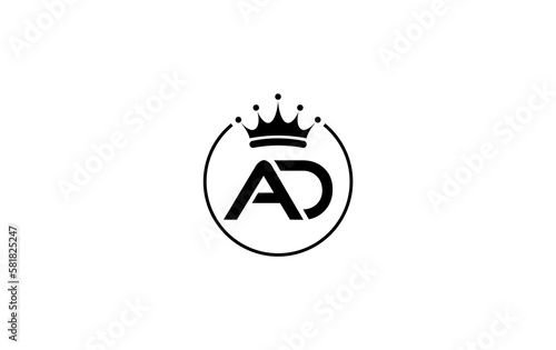 Golden crown logo art and crown symbol design by letter AD