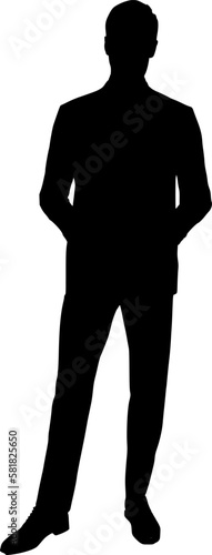 Silhouette: Seriöser Geschäftsmann mit Anzug und verschränkten Händen von vorne