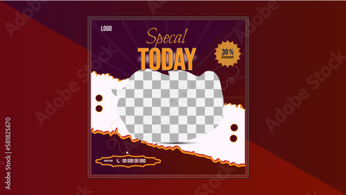 Modern Poster Design Square Size. Restaurant Burger Social Media Post Design, Fast food ,Fresh pizza, burger & pasta online sale promotion flyer or poster.