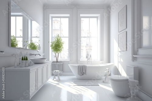 White Bathroom Interio - Add a Touch of Modern Style to Your Home. Generative AI