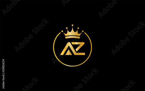 Golden crown logo art and crown symbol design by letter AZ