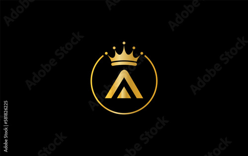 Golden crown logo art and crown symbol design by letter A