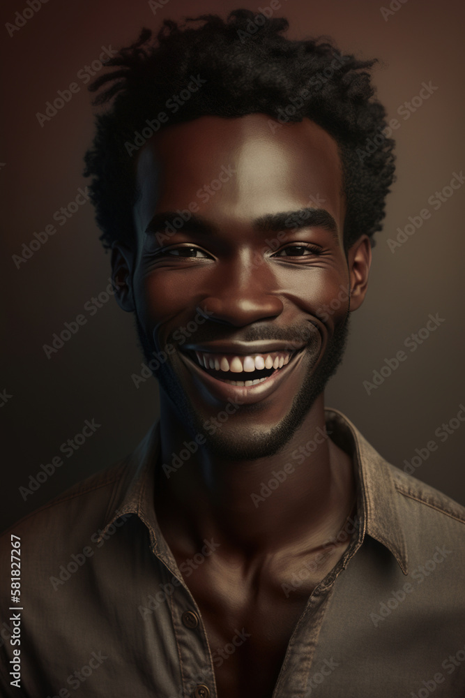Generative AI image of happy African American male smiling against brown background Generative AI image of happy African American male smiling against brown background