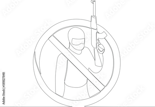 A symbol prohibiting the use a weapon. Anti-terrorism day one line drawing