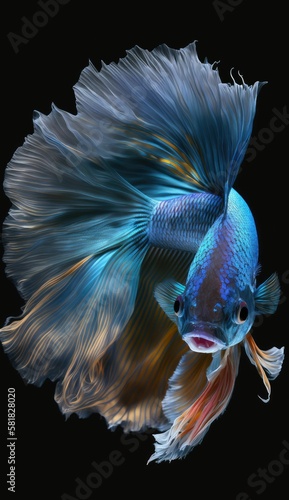 Close-up shot of beautiful blue beta fish. Generative AI.