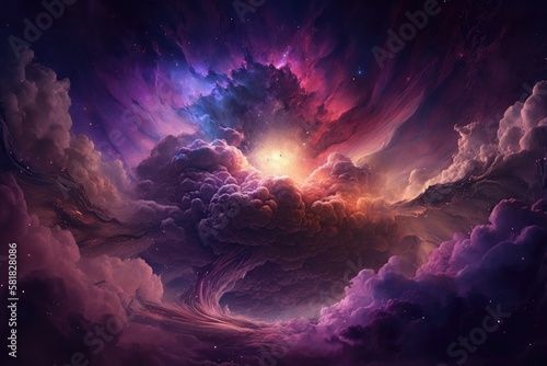 Creation of the universe s colorful purple sky clouds. Generative AI.