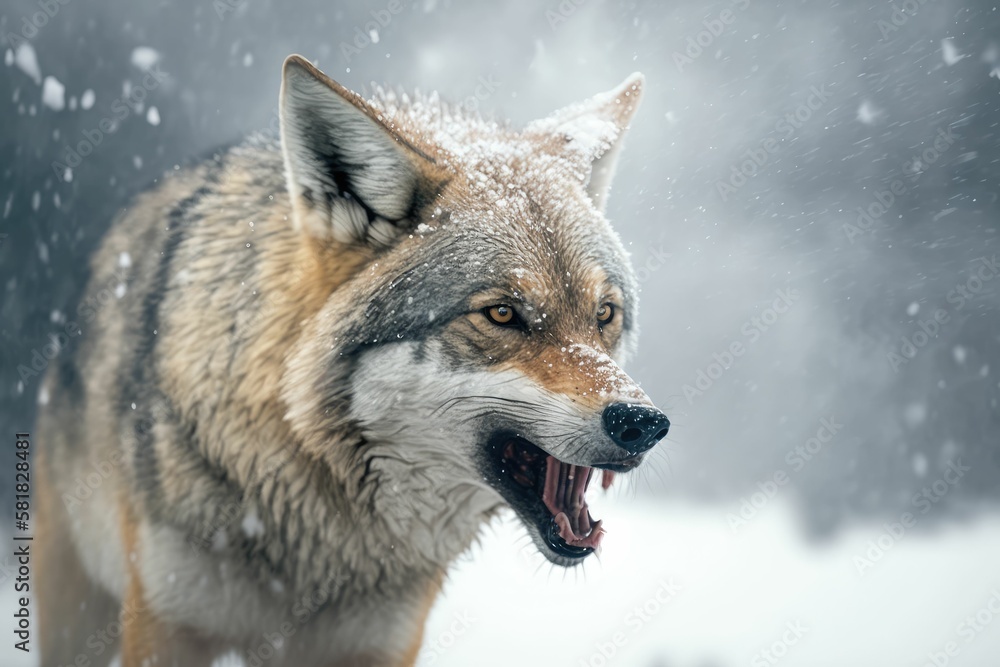 Fierce fox in the snow. Generative AI. Fierce fox in the snow. Generative AI.