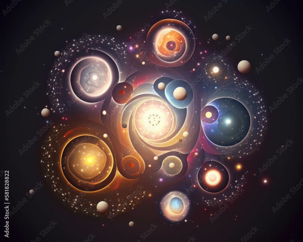 Obraz premium A of galaxies spinning in harmony representing the balanced and cooperative nature of Aquarians Zodiac Astrology concept. AI generation.