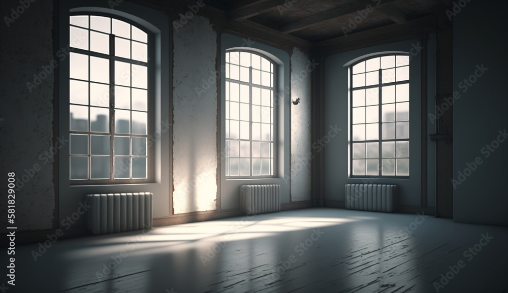 Large room with window in perspectiv Large room with window in perspectiv