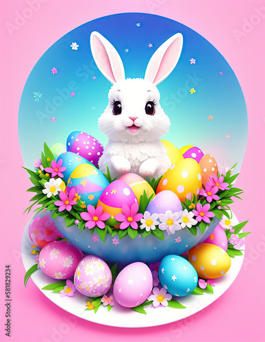 Easter Bunny With Colorful Easter Eggs © Cetaceans Studio