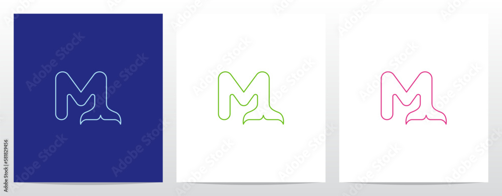 Fototapeta premium Outlines Fish Tail On Letter Logo Design M