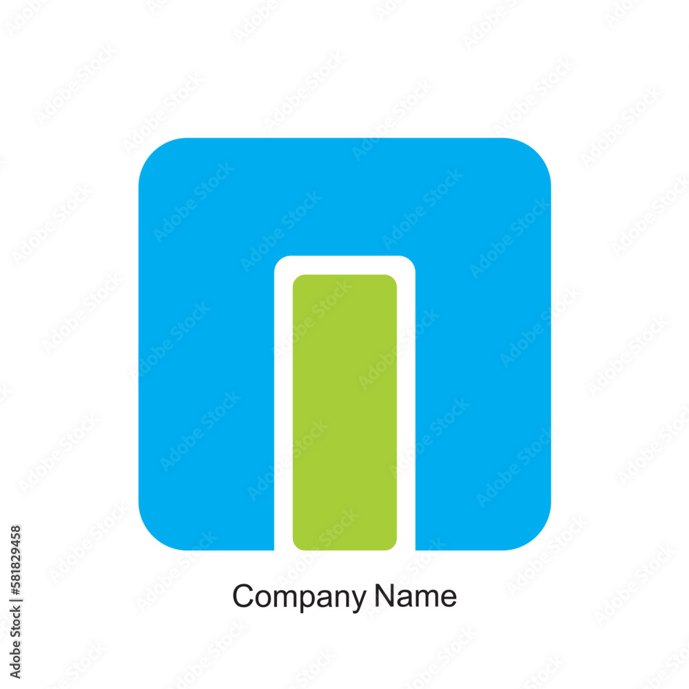 Vector illustration of a logo design with a blue square, white and green rectangles Vector illustration of a logo design with a blue square, white and green rectangles