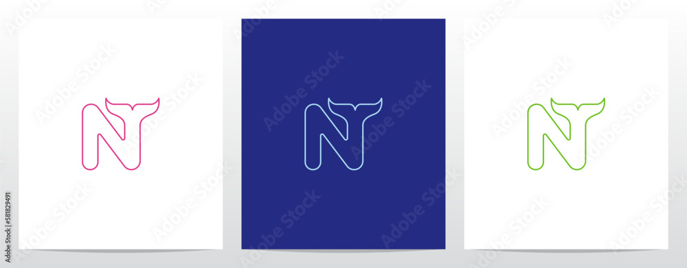 Outlines Fish Tail On Letter Logo Design N Outlines Fish Tail On Letter Logo Design N