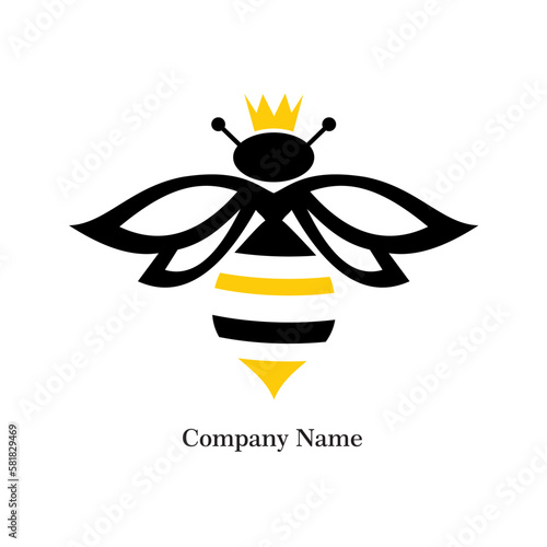 Vector illustration of a bee with a crown with editable text, perfect for a logo