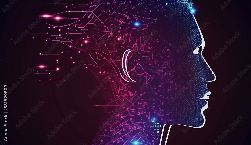 Obraz premium Artificial intelligence, human head with neurons, connections. Generative AI