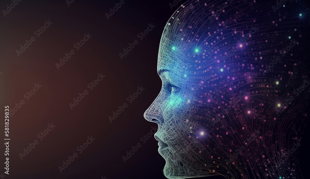Fototapeta premium Artificial intelligence, human head with neurons, connections. Generative AI