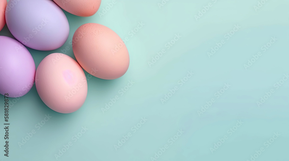 Generative AI. Easter eggs of bed color on a light background. flatlay composition 