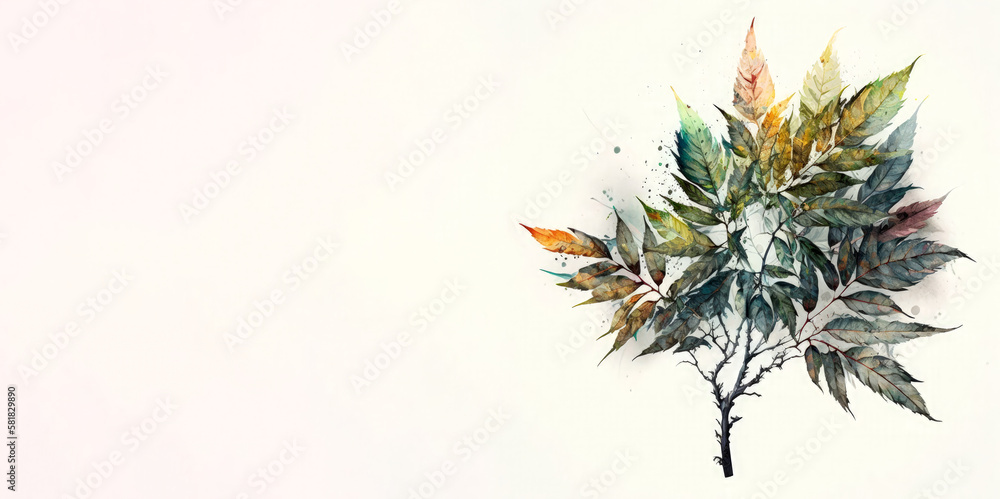 Fototapeta premium Creative Photo of Beautiful Watercolor Nature Leave, branch, plant, flowery realistic AI Generative Illustration