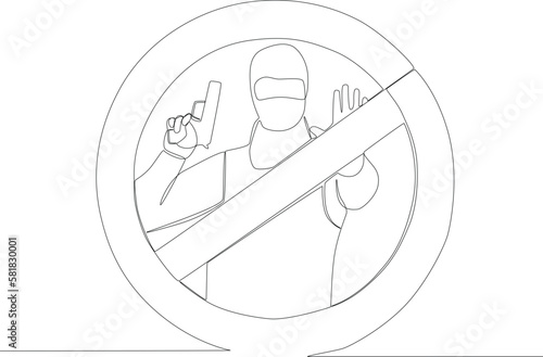 A poster of a man giving a stop terrorism sign. Anti-terrorism day one line drawing