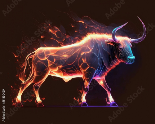 A powerful bull with a strong and determined energy. Zodiac Astrology concept. AI generation. © Justlight