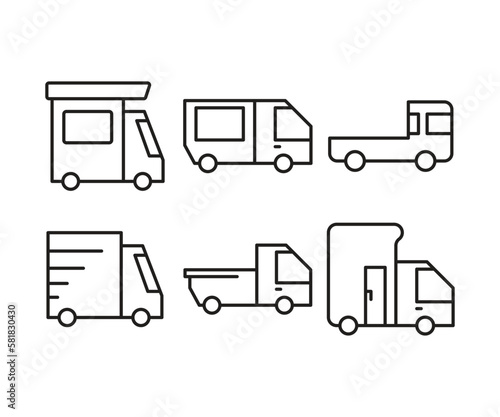 car and transportation line icons set