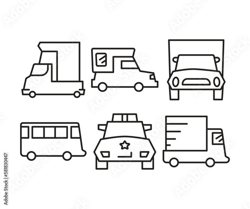 car and transportation line icons set