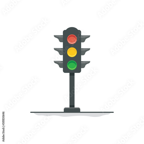 Traffic light signal on road. Traffic light icon. Direction, control, arrangement of transport and pedestrians. Traffic signs. Vector illustration.