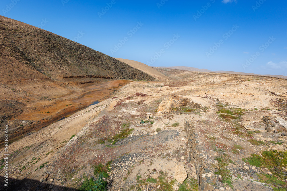 Emblase de los Molinos water reservoir in the centre of the island of Fuerteventura
