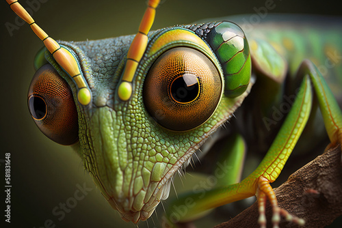 Close-up of a preying mantis, generative ai © jambulart