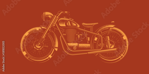 Original monochrome vector illustration in retro style. American motorcycle custom made.