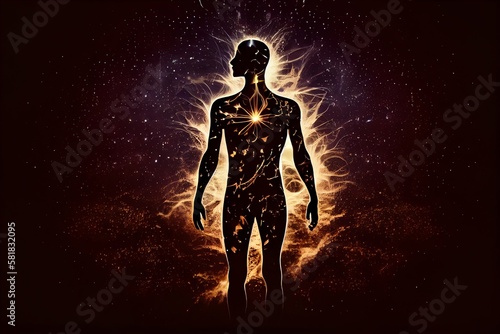 Silhouette Of Human Astral Human Body Concept Image For Near Death Experience, Spirituality, And Meditation. Generative AI