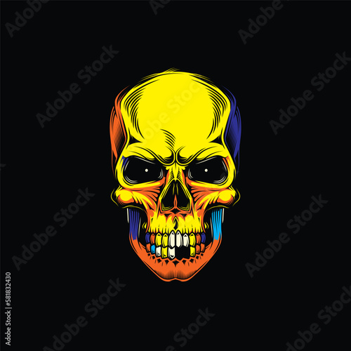Original vector illustration in retro style skull head with eyes. T-shirt design, design element.