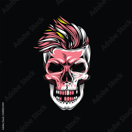 Original vector illustration in retro style skull head with eyes. T-shirt design, design element.