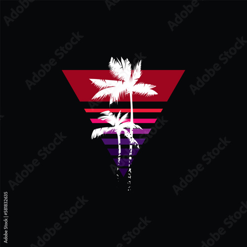 Original vector illustration in vintage style. Retro sunset collection in triangular shape. T-shirt design, design element.