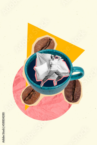 Foto Template minimal collage photo artwork early morning concept of young crazy exci