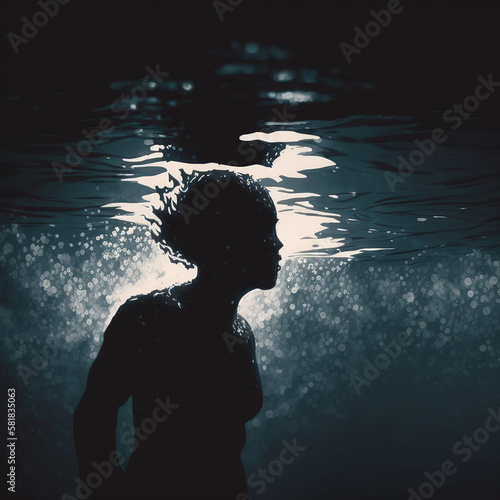 woman, silhouette, face, hair, water, illustration, head, profile, fashion, lady, beauty, black, art, person, model, people, design, floral, flower, hairstyle, glamour, style, love, generative, ai