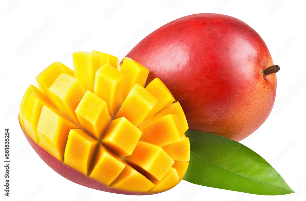 Delicious mango fruits cut out. Based on Generative AI - obrazy, fototapety, plakaty 