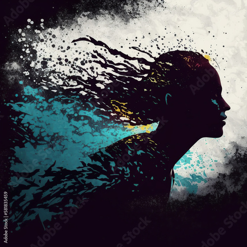 woman, silhouette, face, hair, water, illustration, head, profile, fashion, lady, beauty, black, art, person, model, people, design, floral, flower, hairstyle, glamour, style, love, generative, ai © Eugene