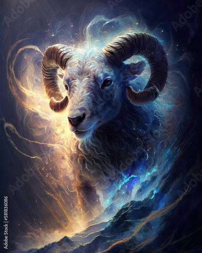 An Aries force of nature creating sparks of life of hope and of courage. Zodiac Astrology concept. AI generation.