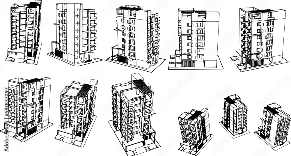 3D Building Sets: Silhouette Renderings from Multiple Angles, Aesthetic of 3D Building Sets: Silhouette Renderings in Every Angle, Visualize the Future of Architecture with 3D Building Sets