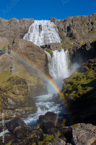 Dynjandi waterfall with rainbow in Iceland, Western fjords, unbelievable waterfall, love travel 