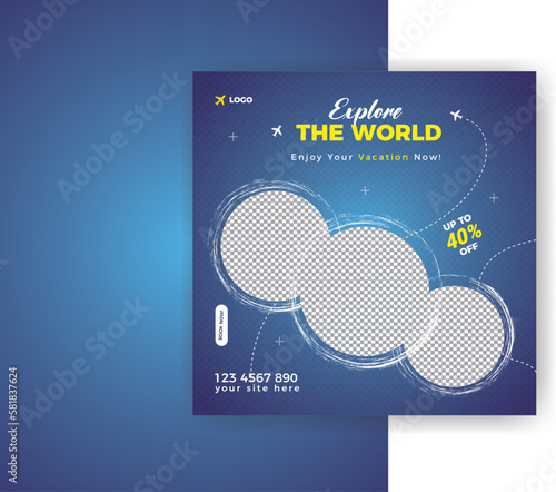 Modern creative travel tour social media post banner template design  