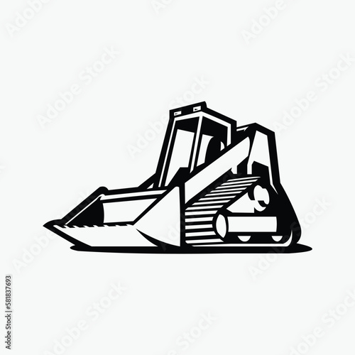 Skid Steer Loader Vector Silhouette. Multi Terrain Loader Monochrome Illustration