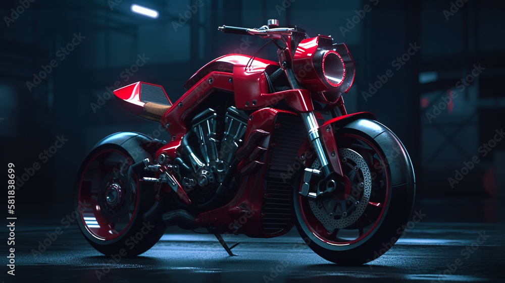 red sport motorcycle wallpaper on darck background Generative AI
