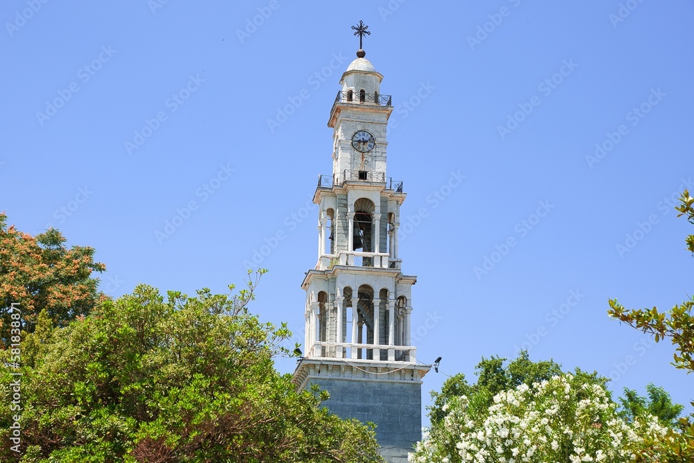 imposing bell tower of the church of the Holy Apostles Peter and Paul is the trademark of Argalastit