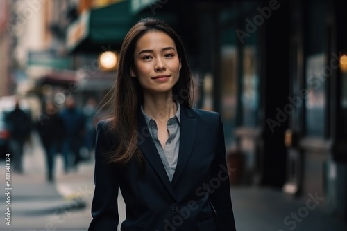 Elegant business lady walking down the busy street, generative AI
